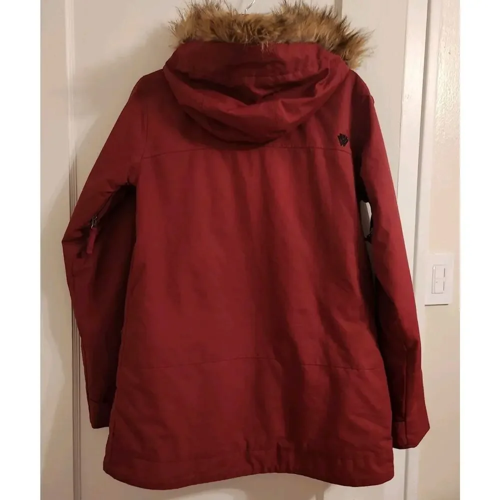 Burton Jacket Womens Med, Burgundy, Fur‎ Trimmed Hood, Pockets, Side Vents